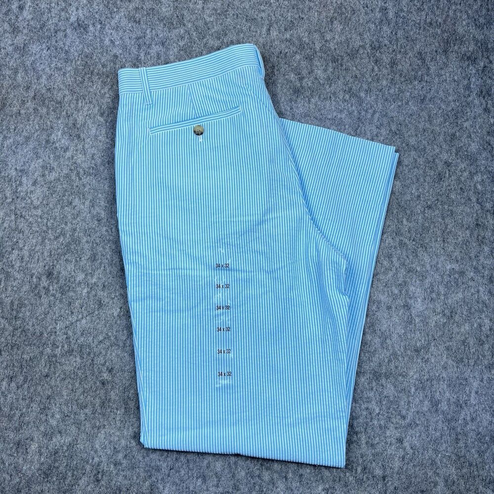 Michael Kors Men's Casual Chino Pants Light Blue White Striped Cotton Size 34x32